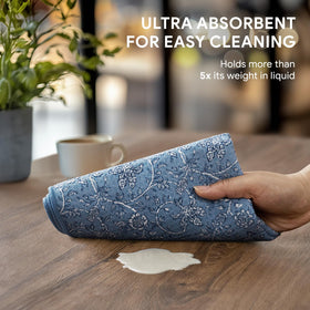 RECYCO absorbent waffle towel close-up in porcelain blue.