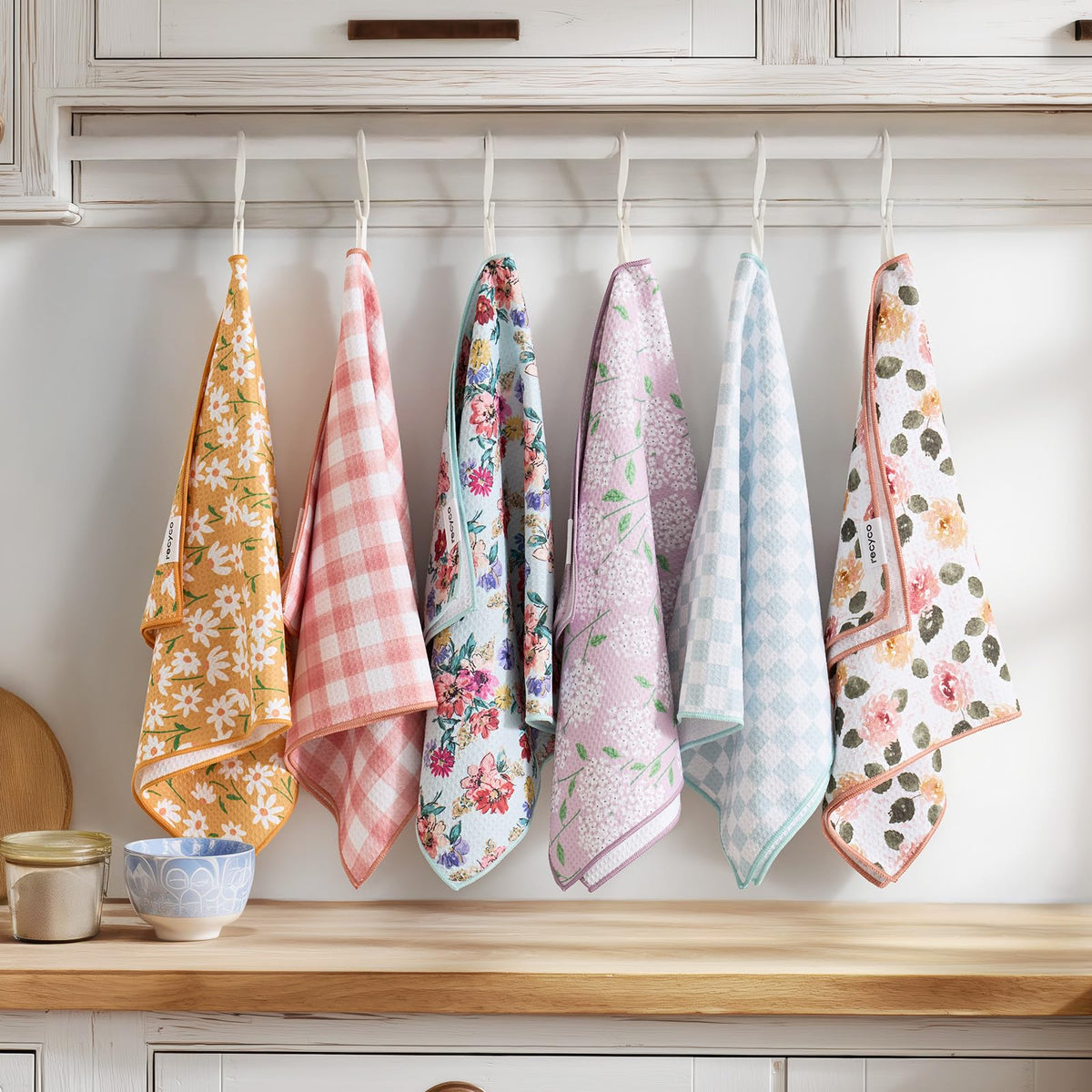 RECYCO waffle towels suit busy kitchens, helping keep counters dry.