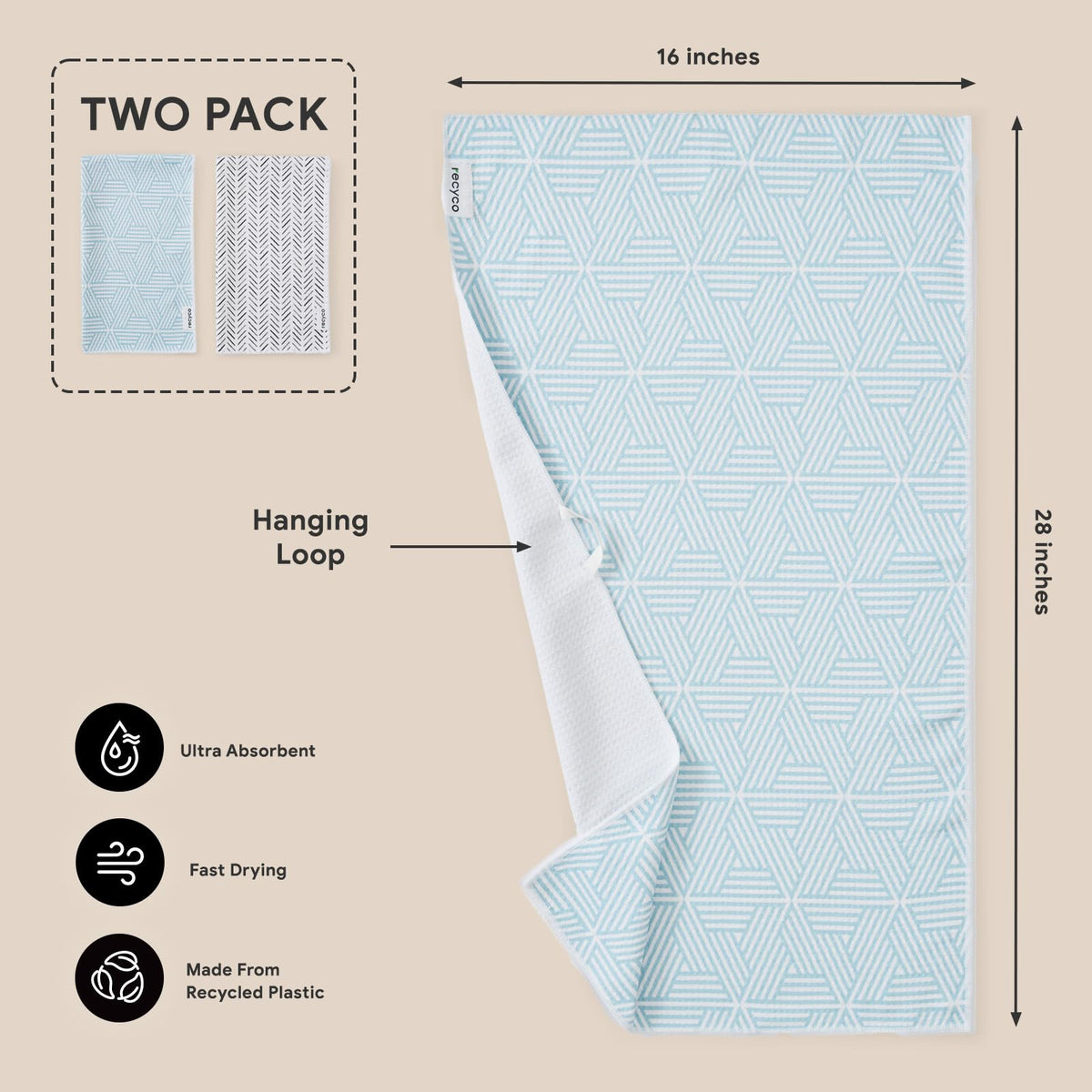 RECYCO easy-care towels machine washable with no special treatment for busy kitchens.