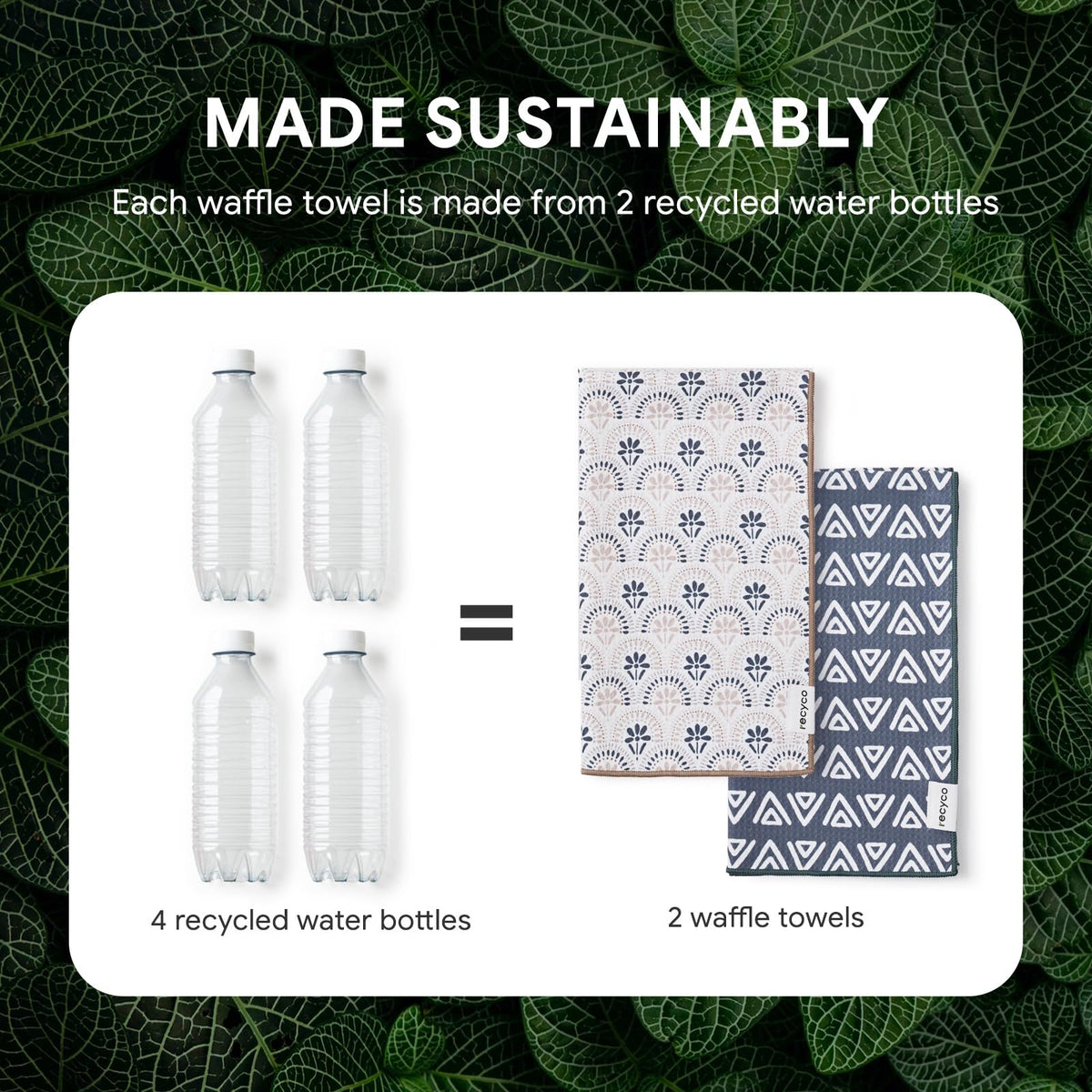 RECYCO towels with hanging loops stay within reach on the kitchen rack.