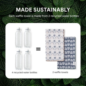RECYCO towels with hanging loops stay within reach on the kitchen rack.