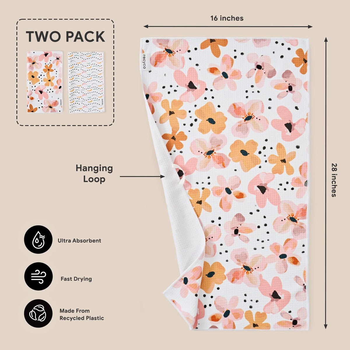 RECYCO kitchen towel set 2-pack fits compact spaces and daily tasks.