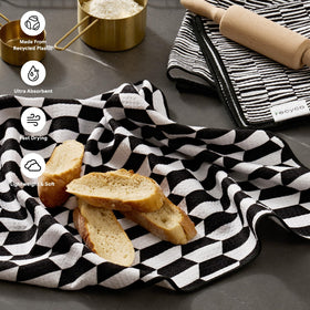 RECYCO microfiber kitchen towel shows ultra-absorbent performance for spills.