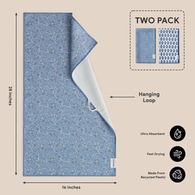 RECYCO sustainable materials made from recycled bottles in porcelain blue.