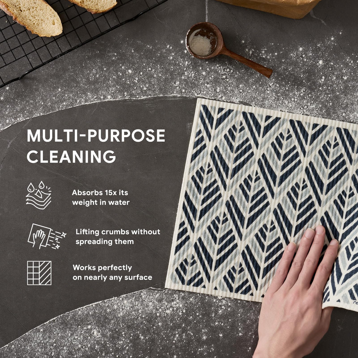 RECYCO Swedish dishcloths clean multiple surfaces, including tiles and mirrors.