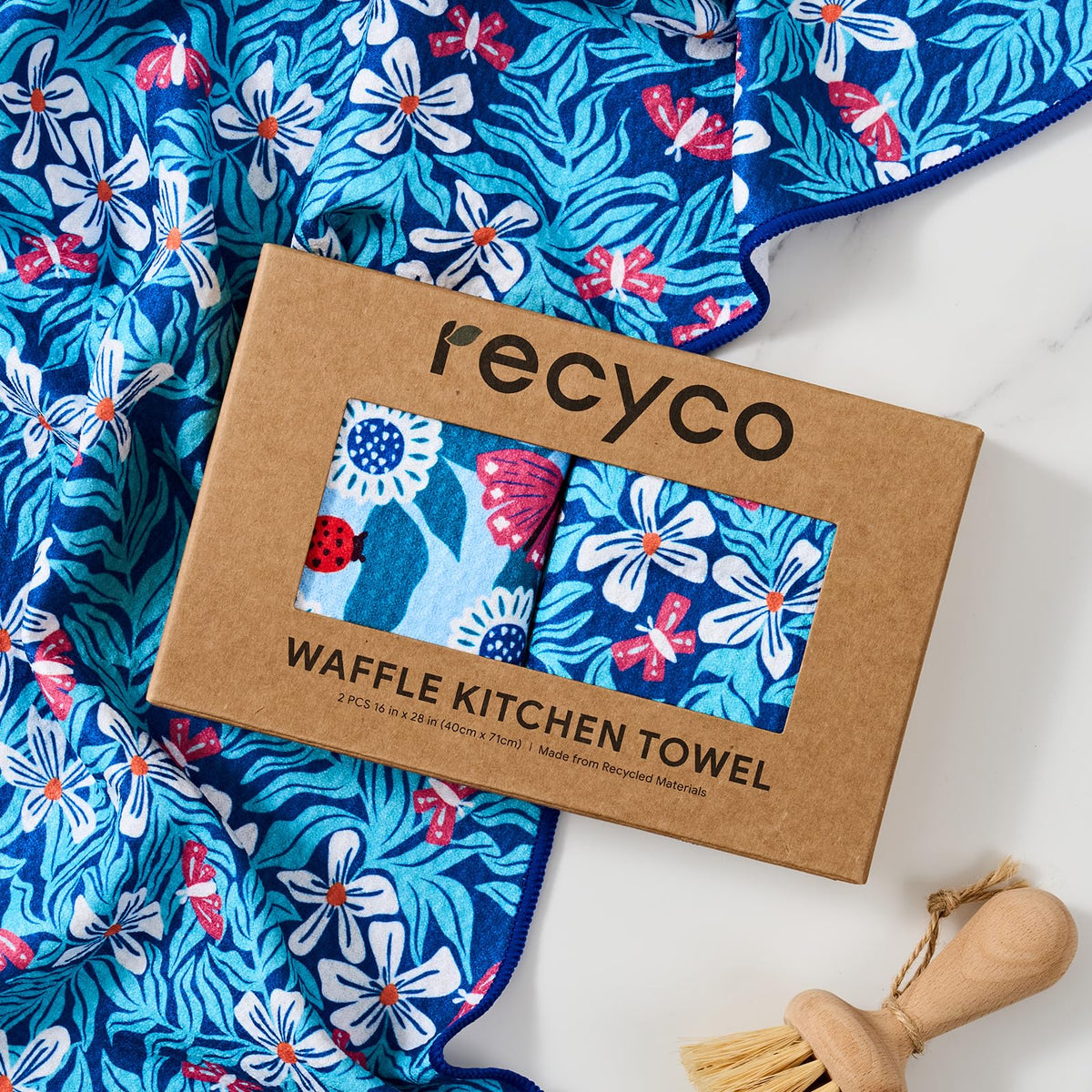 RECYCO waffle towel measures 16x28 inches for versatile use