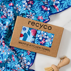 RECYCO waffle towel measures 16x28 inches for versatile use