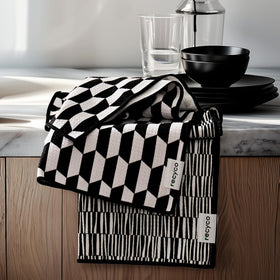 RECYCO waffle towel 2-pack in Black and White Mirage for fast drying.