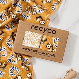RECYCO Waffle Kitchen Towel Marigold Mosaic reusable alternative to disposable towels.