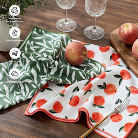 RECYCO Peachy Leaves towel dries fast between tasks after cooking and cleanup.