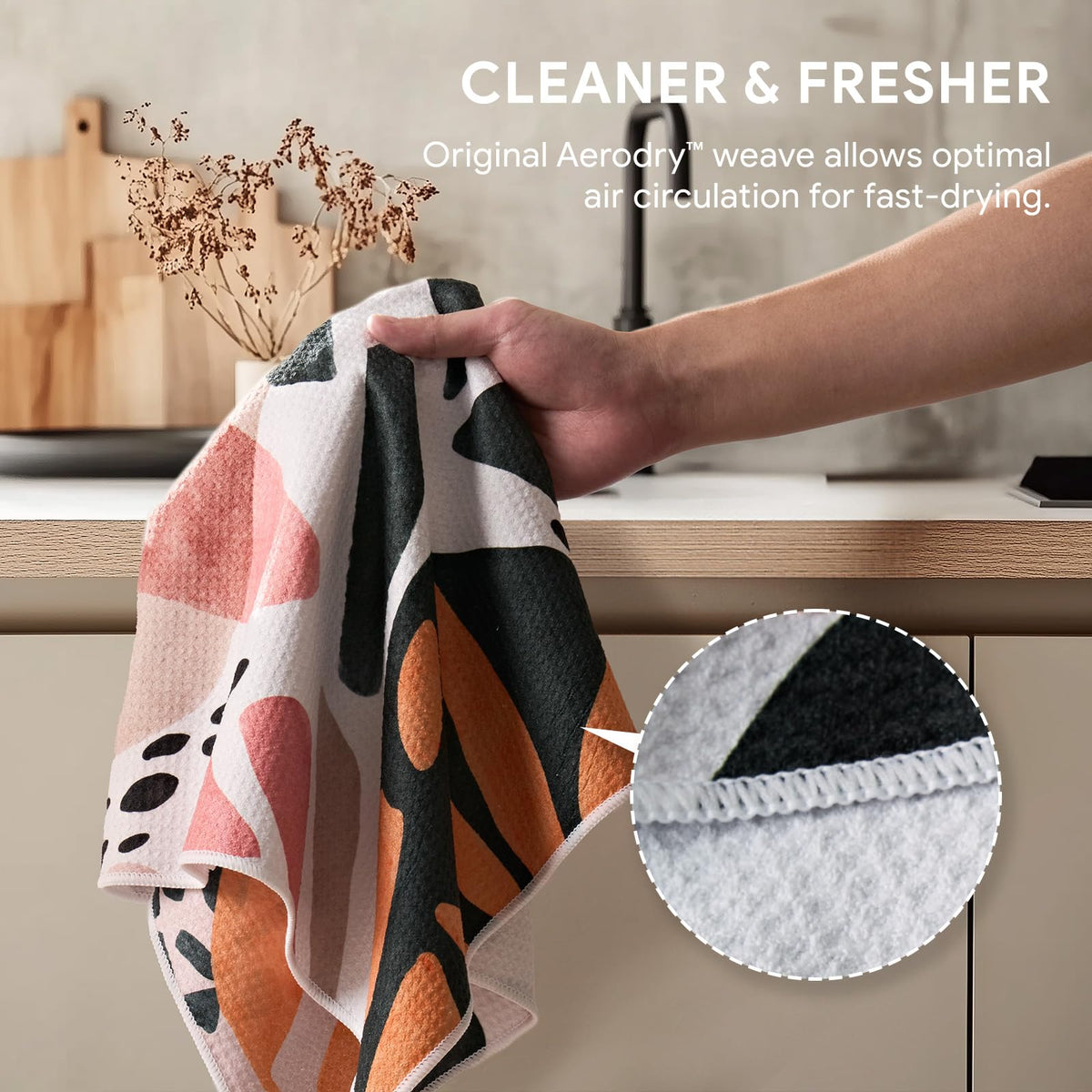 RECYCO Waffle Kitchen Towel Set — hanging loops for easy storage