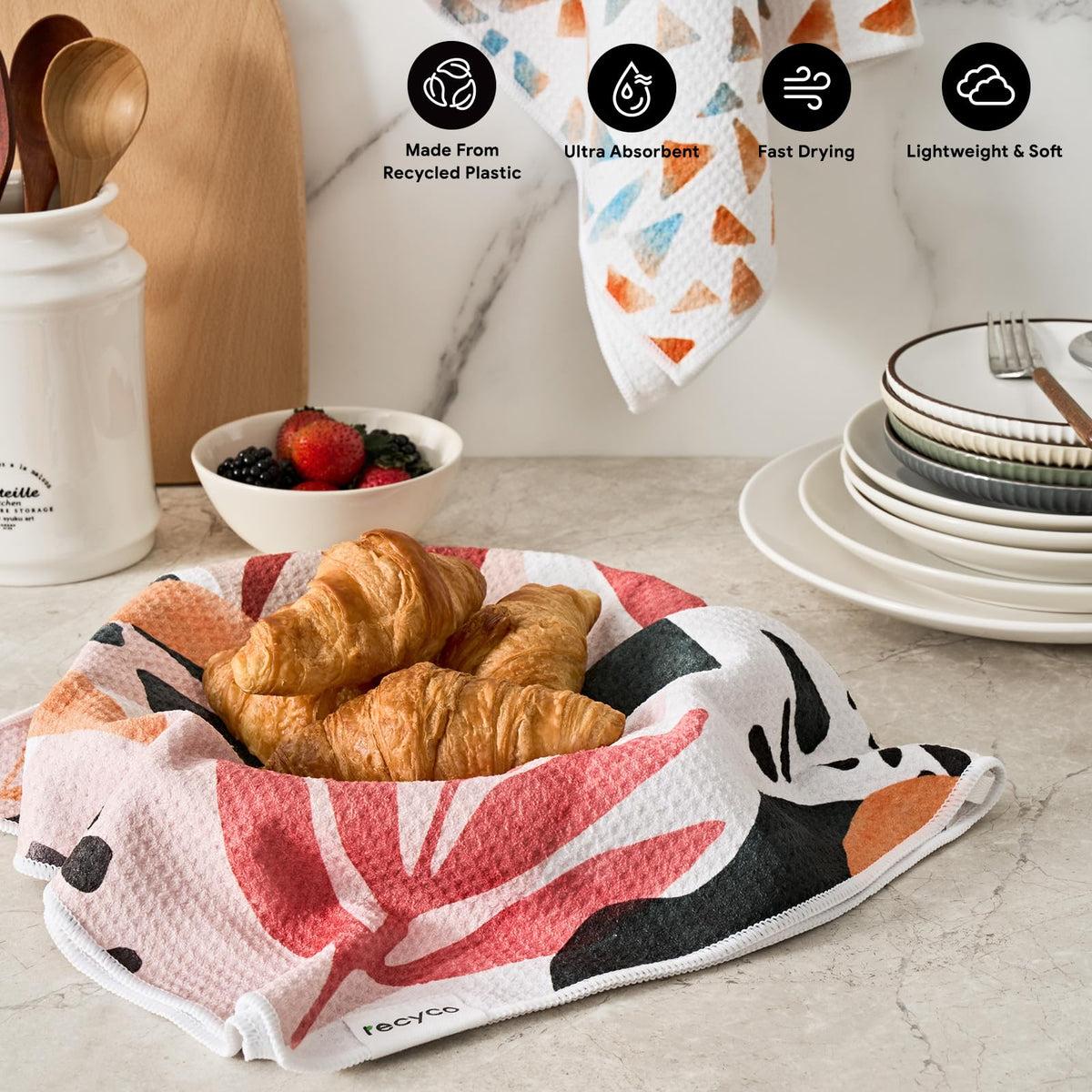 RECYCO Waffle Kitchen Towel Set — high absorbency for quick drying