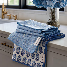 RECYCO waffle kitchen towels in porcelain blue 2-pack for quick drying and cleanup.