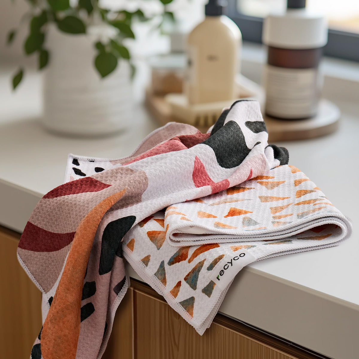 RECYCO Waffle Kitchen Towel Set — soft weave texture for efficient cleaning