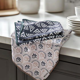 RECYCO waffle kitchen towel set 2 with neutral boho pattern for quick drying.