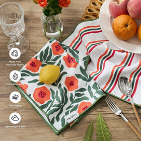 RECYCO towels drying dishes with high absorbency in a modern kitchen.