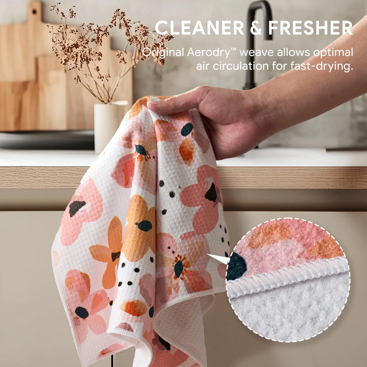 RECYCO waffle towel fast-dry weave conveys rapid drying after use.