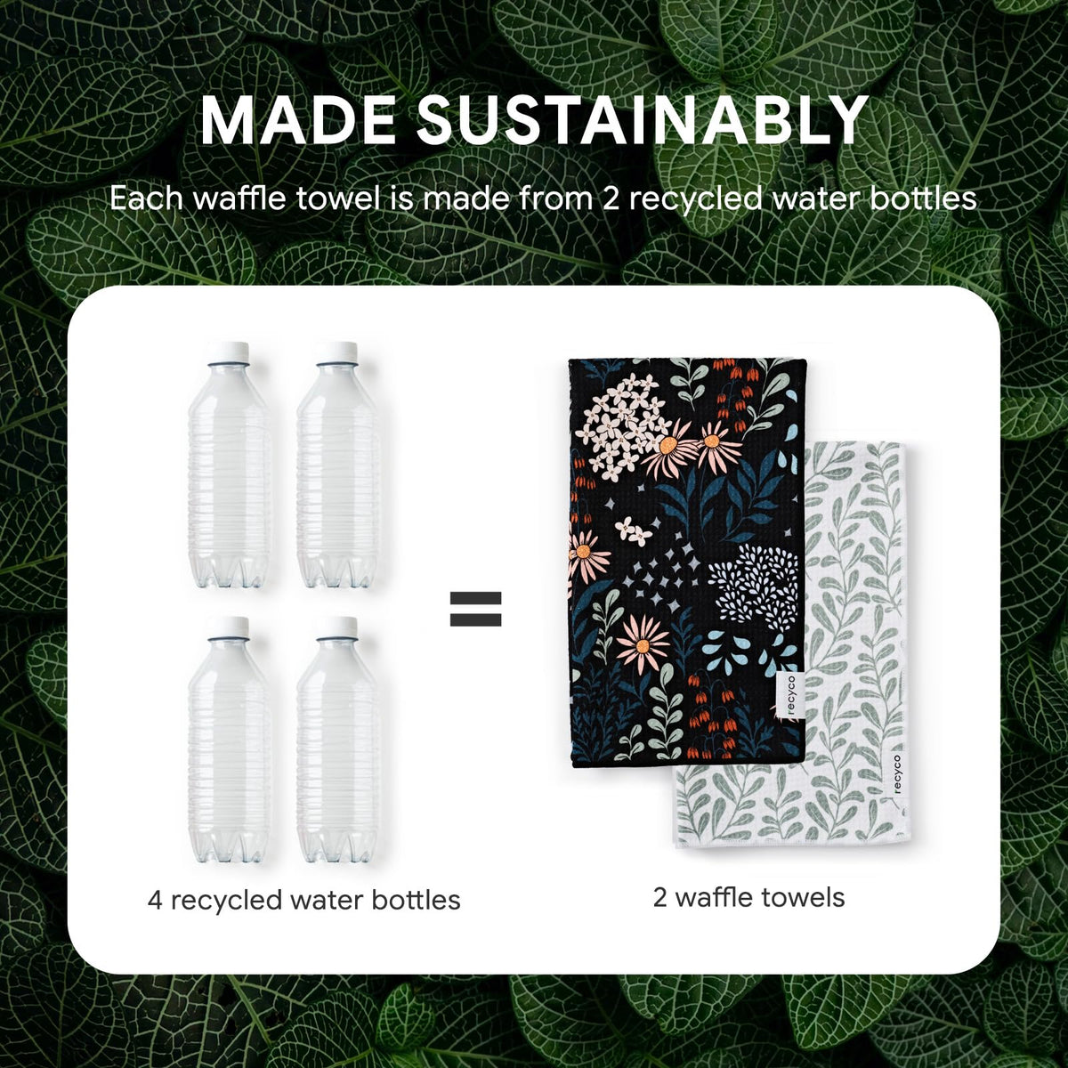 RECYCO waffle towel with hanging loop design for easy storage.