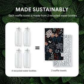 RECYCO waffle towel with hanging loop design for easy storage.