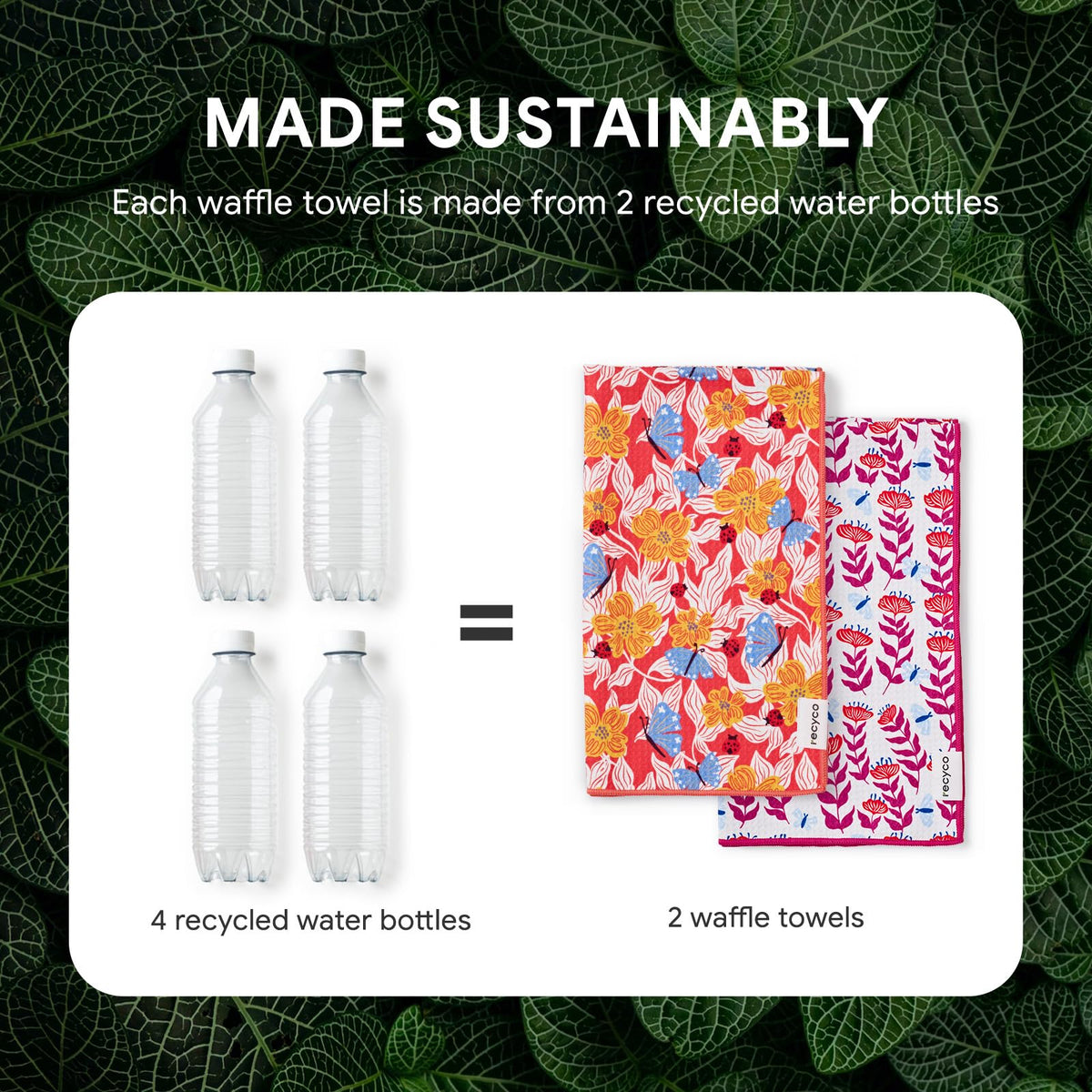 RECYCO waffle towel hanging loop for easy storage after use.
