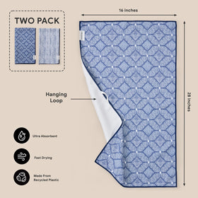 RECYCO waffle towel soaking up moisture on dishes with microfiber