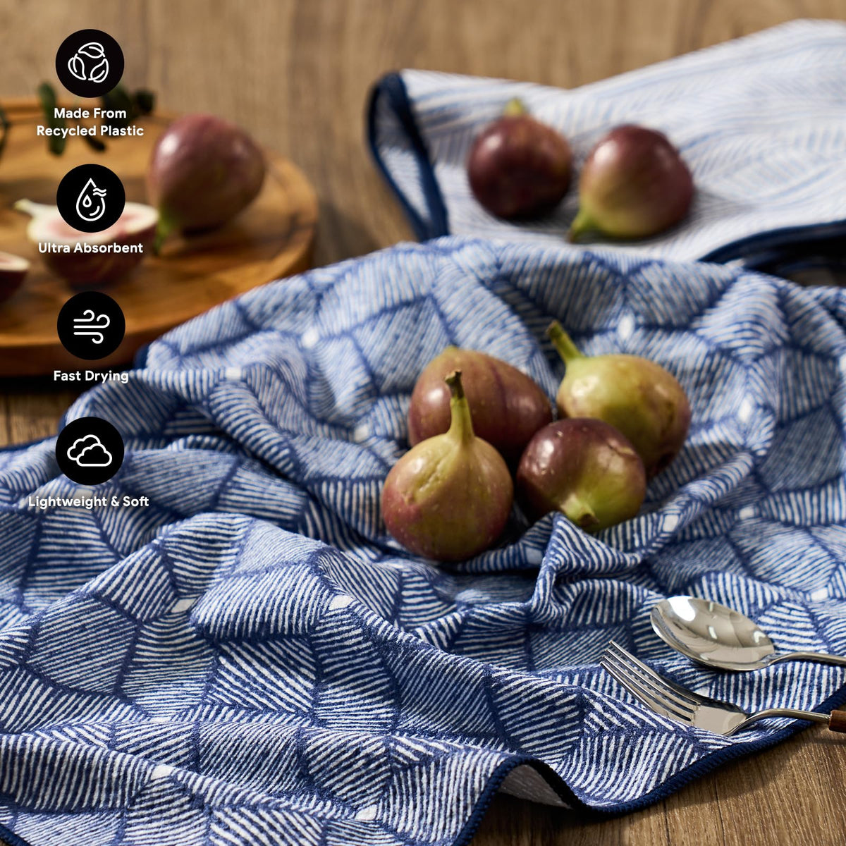 RECYCO waffle towel hanging loop demonstrates easy drying and storage