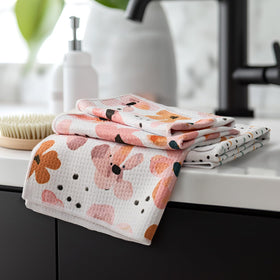 RECYCO Blossom Breeze waffle towel shows stylish design for quick cleanup.