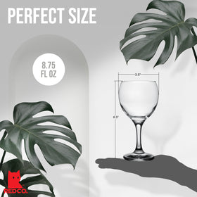 Red Co clear stemmed goblet—bulb shape enhances aroma and visual appeal