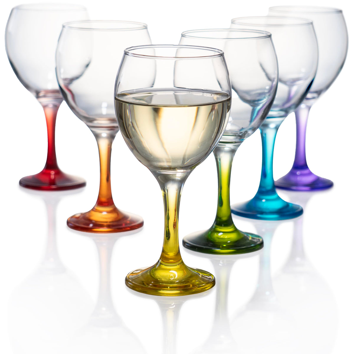 Red Co Orion multi-color base wine glasses, stemmed, ideal for festive table settings.