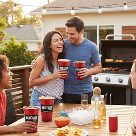 Red Cup Living 32 oz insulated tumbler camping setup showing durable all-season use
