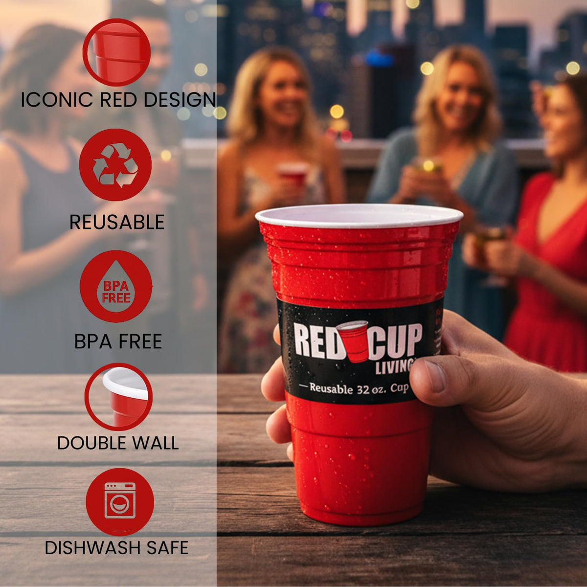 Red Cup Living 32 oz insulated tumbler in hands highlighting sturdy unbreakable build