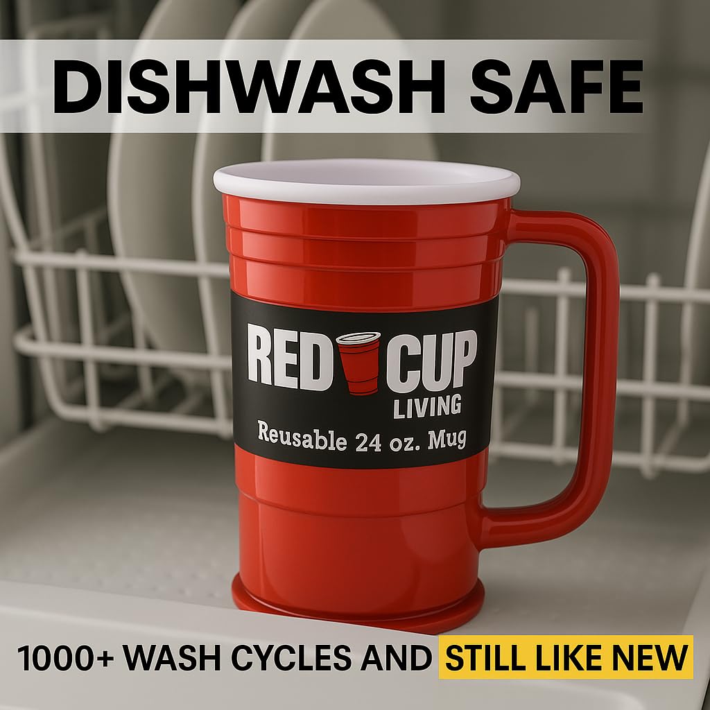 Red Cup Living dishwasher-safe plastic mug for easy cleanup