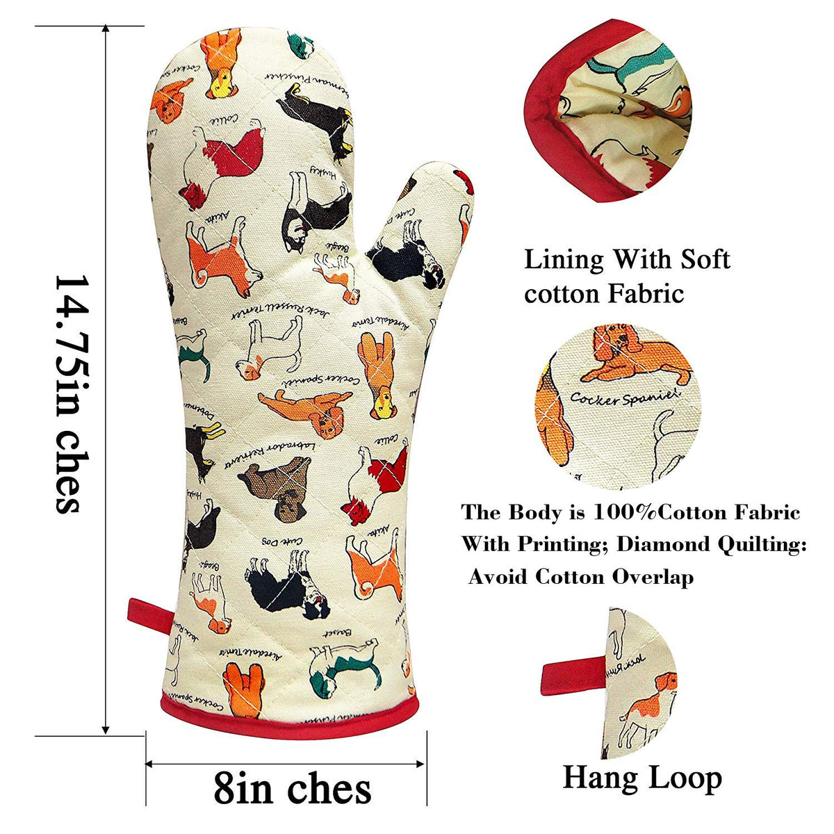 Red LMLDETA cotton-fabric oven mitt provides soft, comfortable grip during cooking.