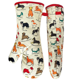 Red LMLDETA extended-length oven mitt offers extra protection for tall, hot pans.