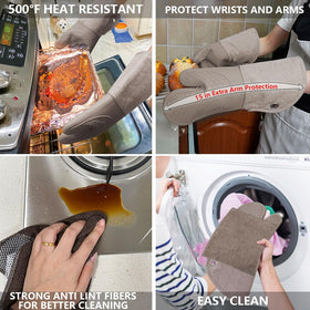 RED LMLDETA khaki mitts designed for safe BBQ and microwave tasks.