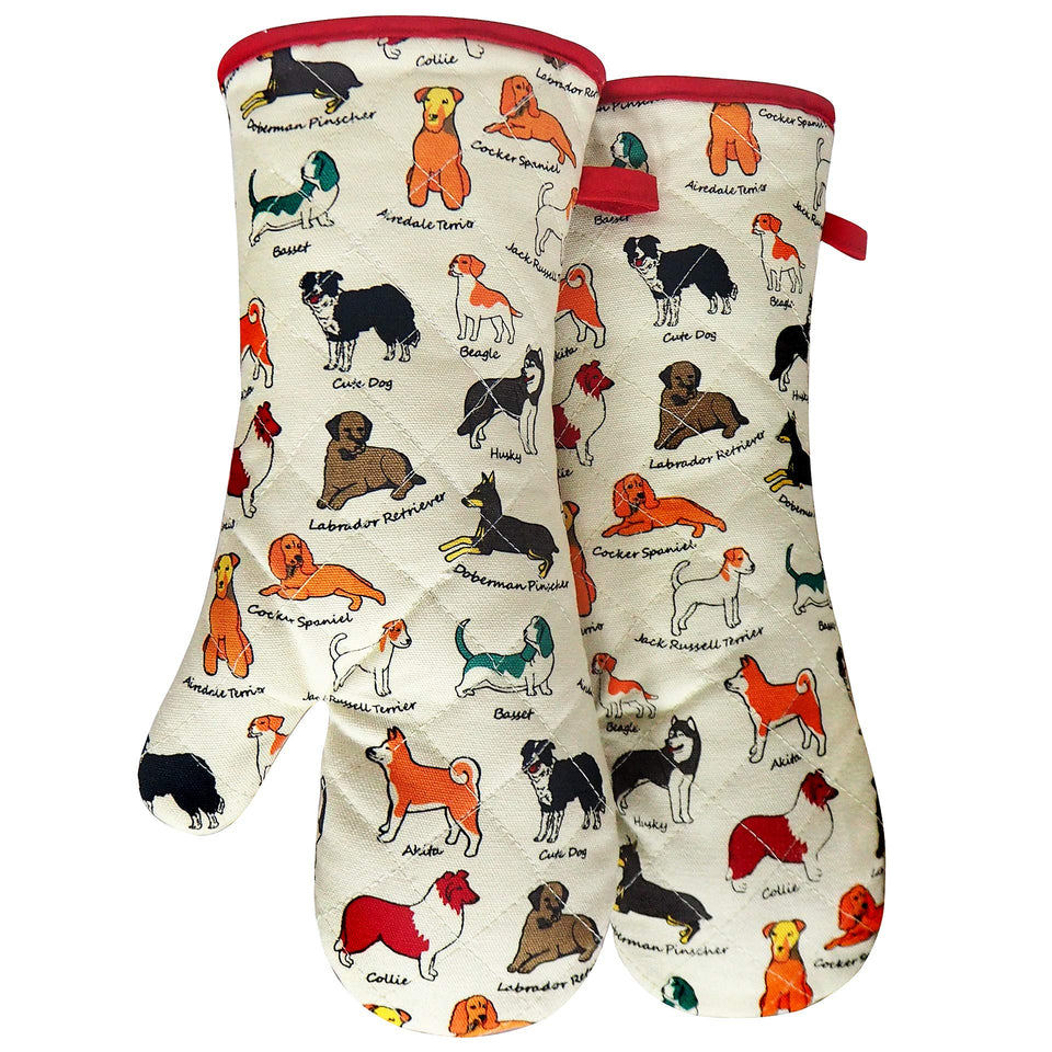 Red LMLDETA dog-flower oven mitt design for playful style and safe hot-dish handling.