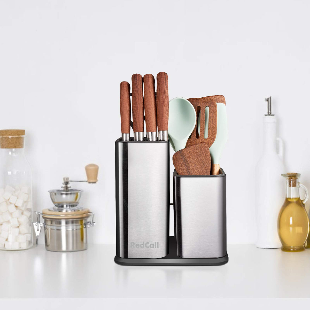 RedCall knife holder brushed stainless finish resists fingerprints