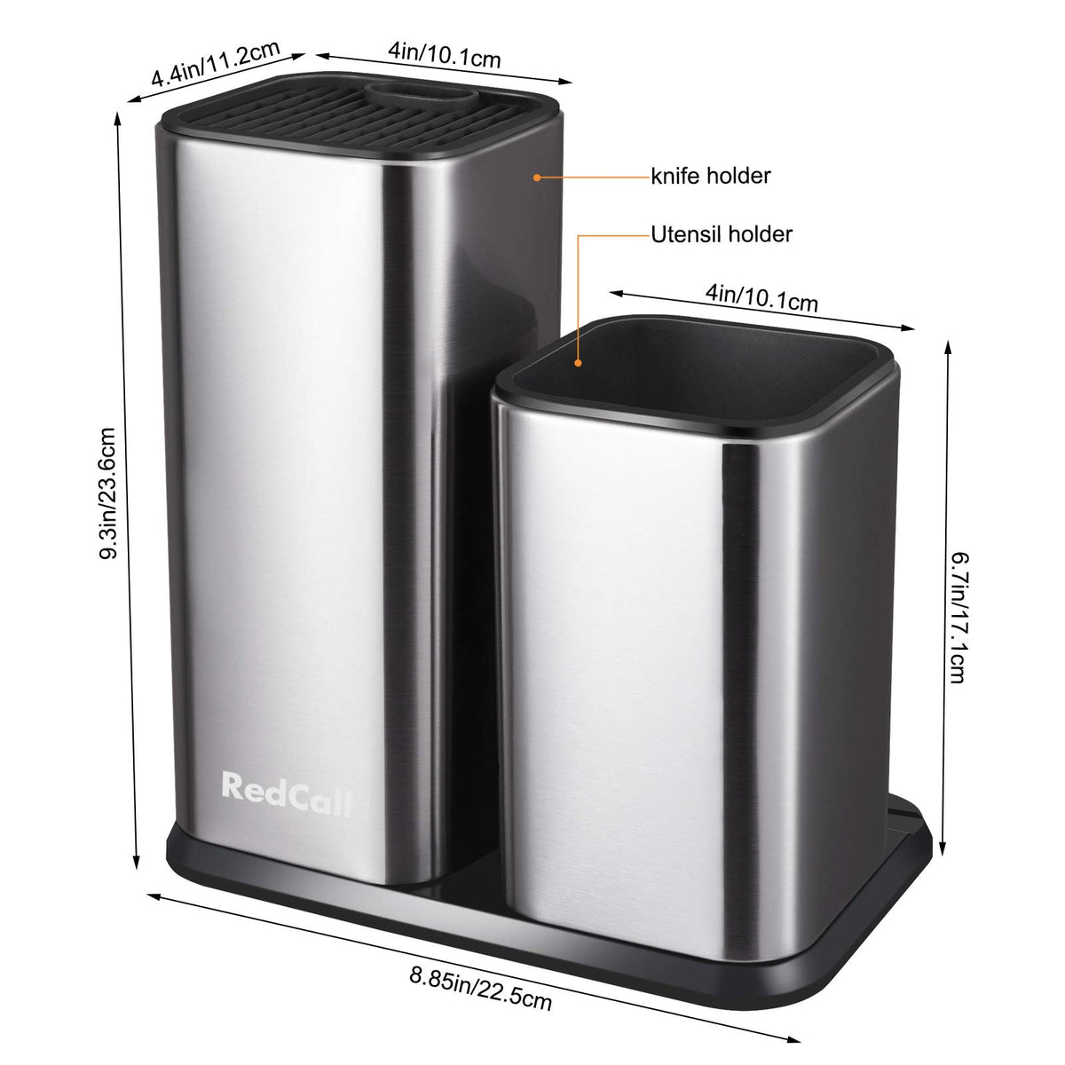 RedCall knife holder side view highlights brushed finish and fingerprint resistance