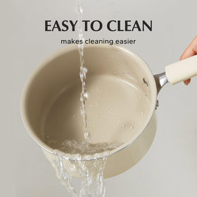 Redchef ceramic coating provides easy release for sauces and reheats.