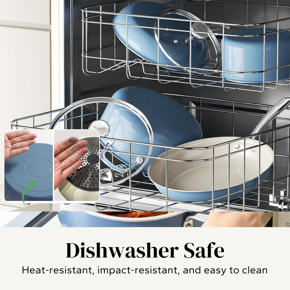 Redchef 7-inch glass lid provides visibility and splash protection.