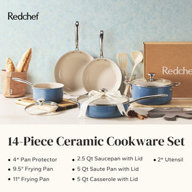 Redchef silicone utensils included support safe, nonstick cooking.