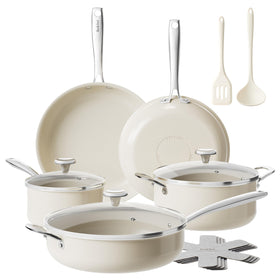 Redchef ceramic nonstick cookware set 14pc laid out for easy, healthy meal preparation.