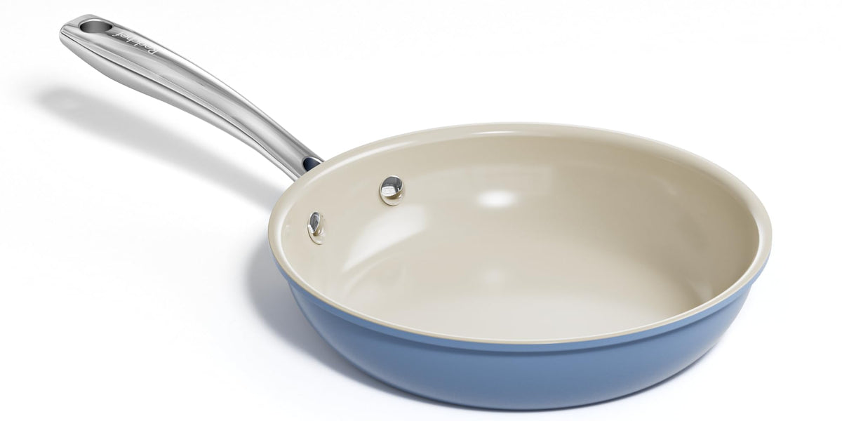 Redchef ceramic nonstick egg pan 8in blue top view for easy egg release