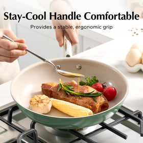 Redchef 8-inch pan with dishwasher-safe icon signals easy cleanup