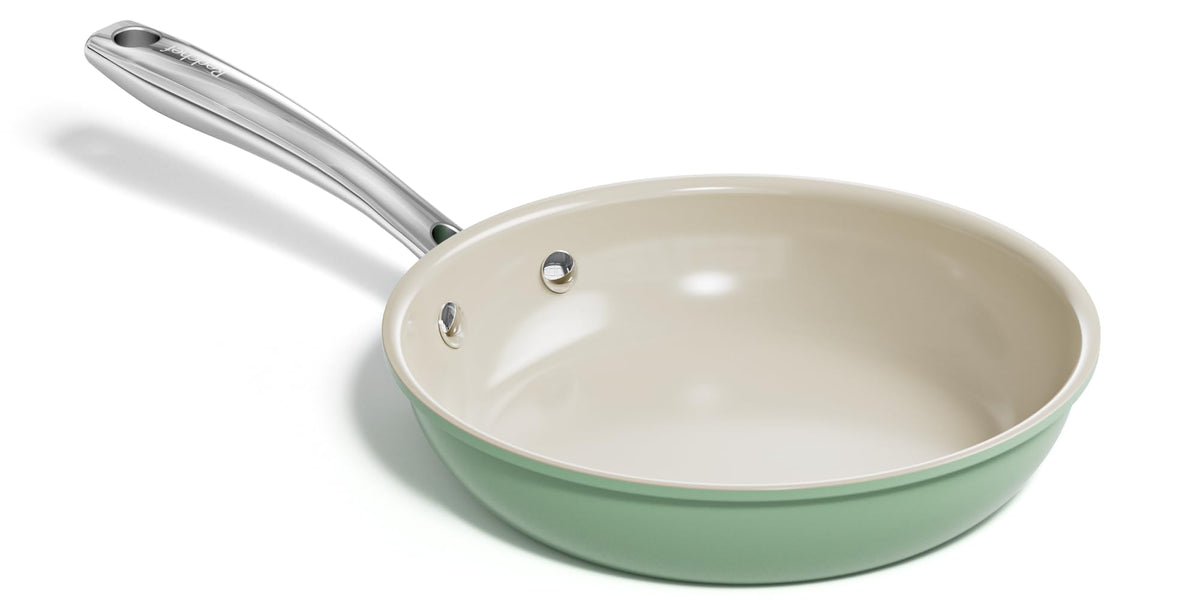 Redchef 8-inch ceramic non-stick egg pan front view with green coating for easy release
