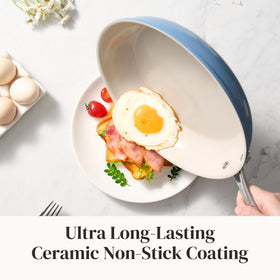 Redchef ceramic nonstick pan 9.5-inch delivers even heating for browning.