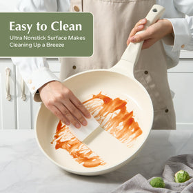 Redchef ceramic pan cleaning is easy with wipe-clean surface.