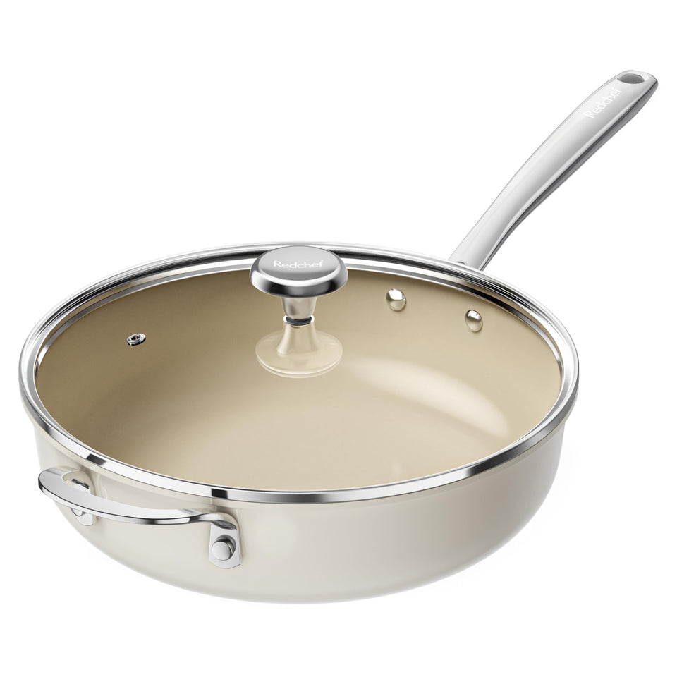 Redchef ceramic sauté pan with lid for even heating during family meals.