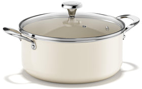 Redchef ceramic stock pot with lid in beige, ideal for soups and stews.