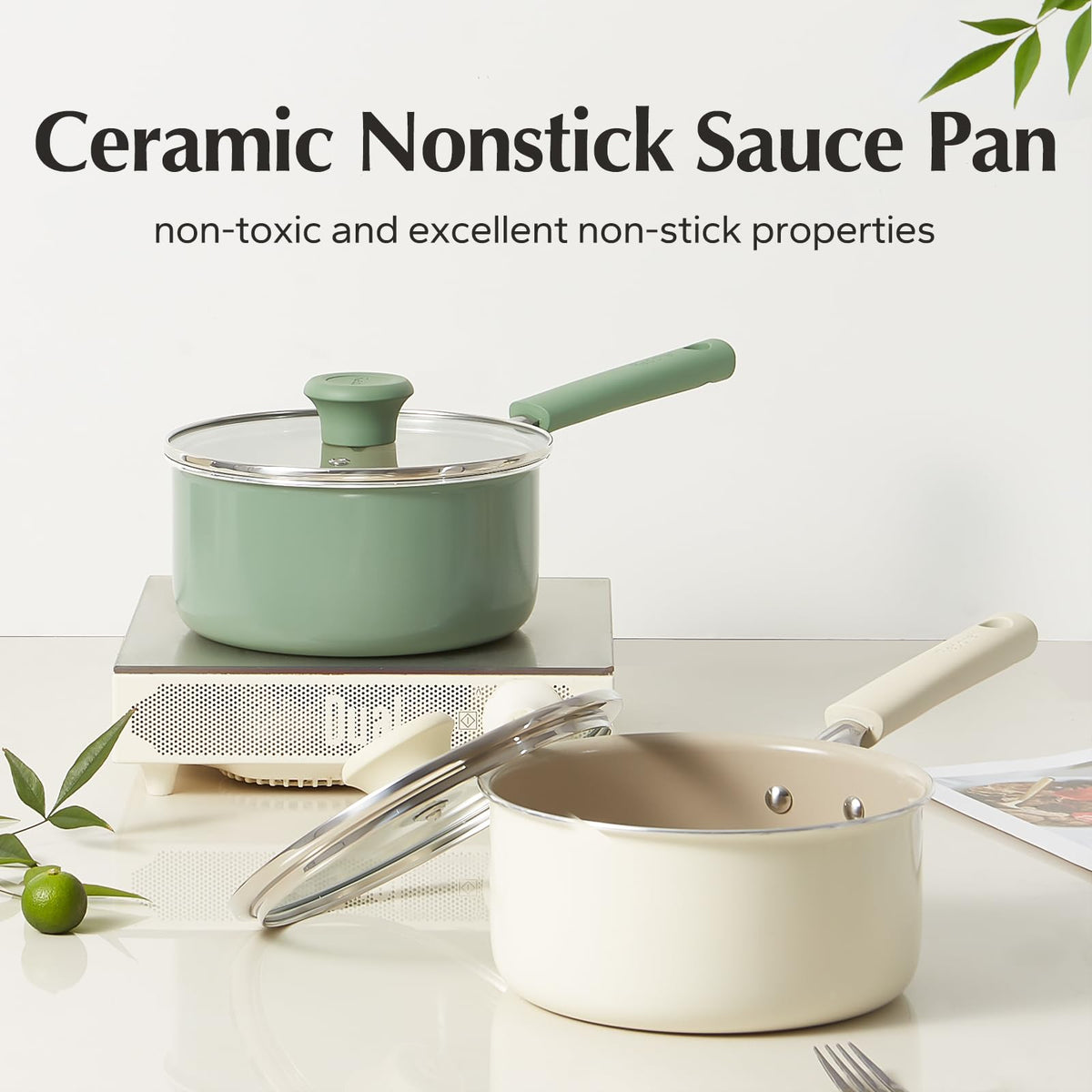 Redchef cool-handle saucepan in green for safe, comfortable handling.